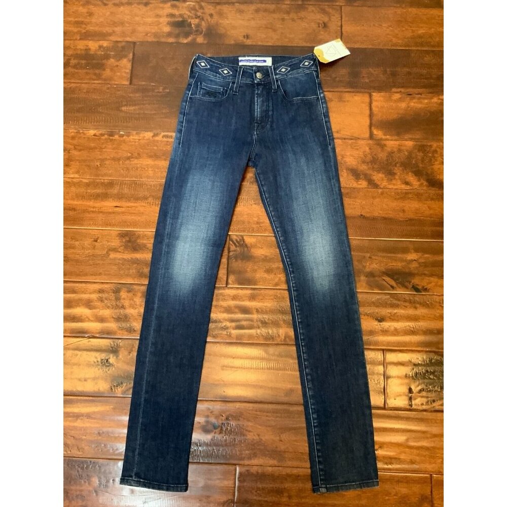 Jacob Cohen Blue Dark Wash Embroidered Kimberly Jean, Size 24